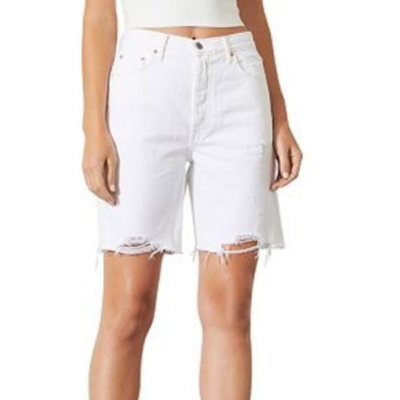 GRLFRND SAMPLE Marjan Distressed Bermuda Denim Jean Shorts - Picture 1 of 11